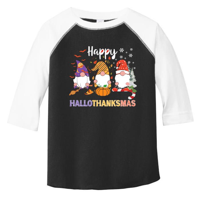 Halloween Thanksgiving Christmas Happy Hallothanksmas Gnomes Toddler Fine Jersey T-Shirt