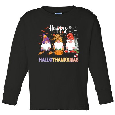 Halloween Thanksgiving Christmas Happy Hallothanksmas Gnomes Toddler Long Sleeve Shirt