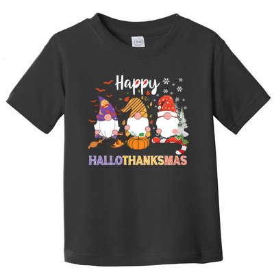 Halloween Thanksgiving Christmas Happy Hallothanksmas Gnomes Toddler T-Shirt