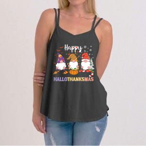 Halloween Thanksgiving Christmas Happy Hallothanksmas Gnomes Women's Strappy Tank