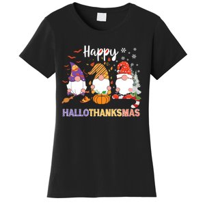 Halloween Thanksgiving Christmas Happy Hallothanksmas Gnomes Women's T-Shirt