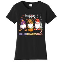 Halloween Thanksgiving Christmas Happy Hallothanksmas Gnomes Women's T-Shirt