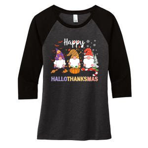 Halloween Thanksgiving Christmas Happy Hallothanksmas Gnomes Women's Tri-Blend 3/4-Sleeve Raglan Shirt