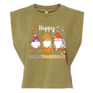 Halloween Thanksgiving Christmas Happy Hallothanksmas Gnomes Garment-Dyed Women's Muscle Tee