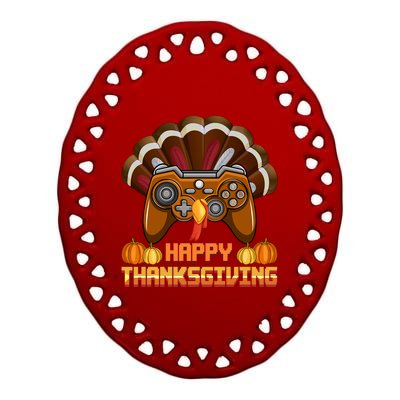 Happy Thanksgaming Cute Video Game Controller Thanksgiving Gift Ceramic Oval Ornament