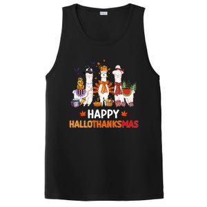 Halloween Thanksgiving Christmas Happy Hallothanksmas Llama Gift PosiCharge Competitor Tank