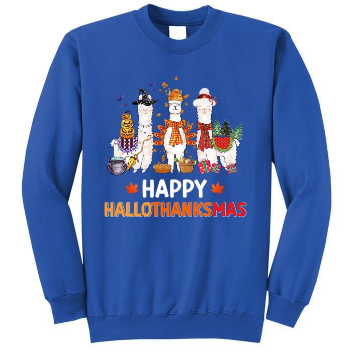 Halloween Thanksgiving Christmas Happy Hallothanksmas Llama Gift Sweatshirt