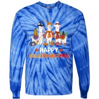 Halloween Thanksgiving Christmas Happy Hallothanksmas Llama Gift Tie-Dye Long Sleeve Shirt