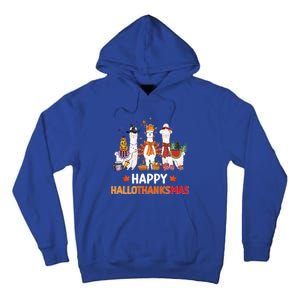 Halloween Thanksgiving Christmas Happy Hallothanksmas Llama Gift Tall Hoodie