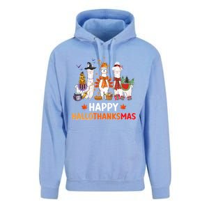 Halloween Thanksgiving Christmas Happy Hallothanksmas Llama Gift Unisex Surf Hoodie