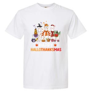 Halloween Thanksgiving Christmas Happy Hallothanksmas Llama Gift Garment-Dyed Heavyweight T-Shirt