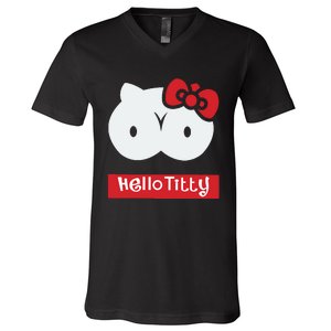 Hello Titty Cute Cat Boobs Butts Funny Meme Funny Mother’s Day V-Neck T-Shirt