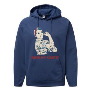 Honor Thy Country American Independence Usa Freedom Gift Performance Fleece Hoodie