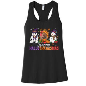 Halloween Thanksgiving Christmas Happy Hallothanksmas Gift Women's Racerback Tank