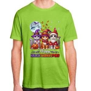 Halloween Thanksgiving Christmas Happy Hallothanksmas Cats Adult ChromaSoft Performance T-Shirt