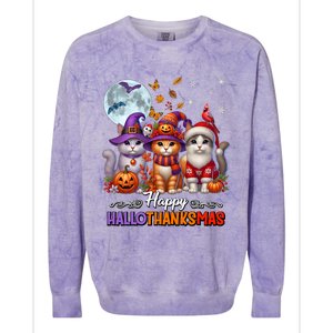 Halloween Thanksgiving Christmas Happy Hallothanksmas Cats Colorblast Crewneck Sweatshirt