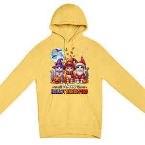 Halloween Thanksgiving Christmas Happy Hallothanksmas Cats Premium Pullover Hoodie