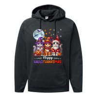 Halloween Thanksgiving Christmas Happy Hallothanksmas Cats Performance Fleece Hoodie