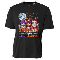 Halloween Thanksgiving Christmas Happy Hallothanksmas Cats Cooling Performance Crew T-Shirt