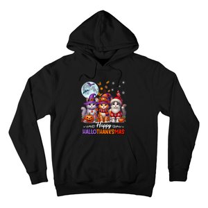 Halloween Thanksgiving Christmas Happy Hallothanksmas Cats Hoodie