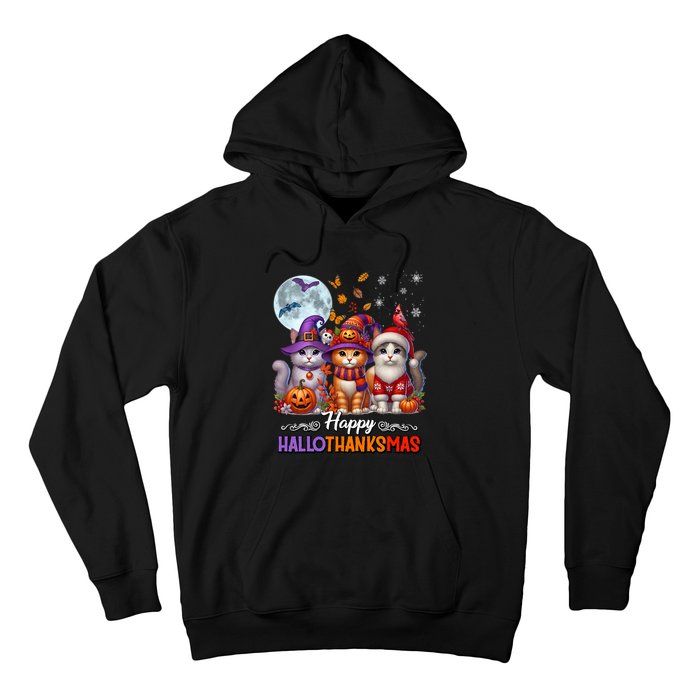 Halloween Thanksgiving Christmas Happy Hallothanksmas Cats Hoodie