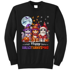 Halloween Thanksgiving Christmas Happy Hallothanksmas Cats Sweatshirt