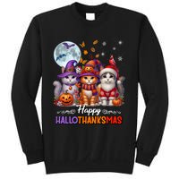 Halloween Thanksgiving Christmas Happy Hallothanksmas Cats Sweatshirt