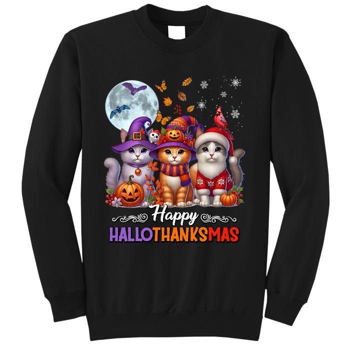 Halloween Thanksgiving Christmas Happy Hallothanksmas Cats Sweatshirt