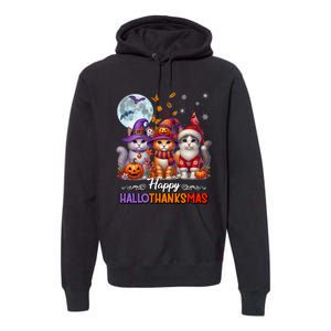 Halloween Thanksgiving Christmas Happy Hallothanksmas Cats Premium Hoodie