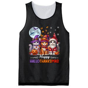 Halloween Thanksgiving Christmas Happy Hallothanksmas Cats Mesh Reversible Basketball Jersey Tank