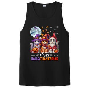 Halloween Thanksgiving Christmas Happy Hallothanksmas Cats PosiCharge Competitor Tank