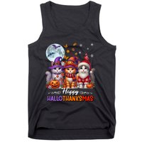 Halloween Thanksgiving Christmas Happy Hallothanksmas Cats Tank Top