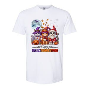 Halloween Thanksgiving Christmas Happy Hallothanksmas Cats Softstyle CVC T-Shirt