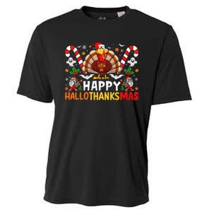 Halloween Thanksgiving Christmas Happy Hallothanksmas Cooling Performance Crew T-Shirt