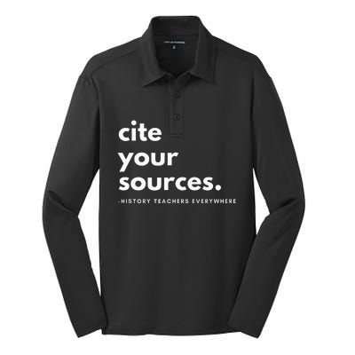 History Teacher Cite Your Sources Silk Touch Performance Long Sleeve Polo