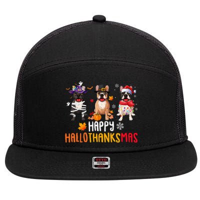 Halloween Thanksgiving Christmas Funny French Bulldog Dogs 7 Panel Mesh Trucker Snapback Hat