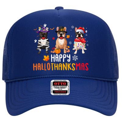 Halloween Thanksgiving Christmas Funny French Bulldog Dogs High Crown Mesh Back Trucker Hat