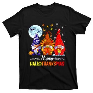 Halloween Thanksgiving Christmas Happy Hallothanksmas Gnomes T-Shirt