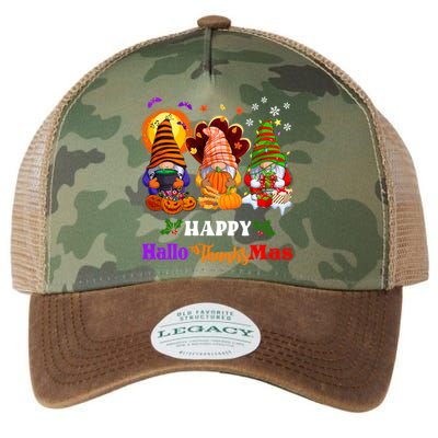 Halloween Thanksgiving Christmas Happy HalloThanksMas Gnomes Long Sleeve Legacy Tie Dye Trucker Hat