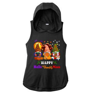 Halloween Thanksgiving Christmas Happy HalloThanksMas Gnomes Long Sleeve Ladies PosiCharge Tri-Blend Wicking Draft Hoodie Tank