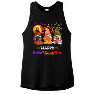 Halloween Thanksgiving Christmas Happy HalloThanksMas Gnomes Long Sleeve Ladies PosiCharge Tri-Blend Wicking Tank