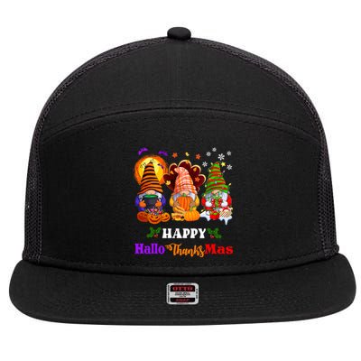 Halloween Thanksgiving Christmas Happy HalloThanksMas Gnomes Long Sleeve 7 Panel Mesh Trucker Snapback Hat