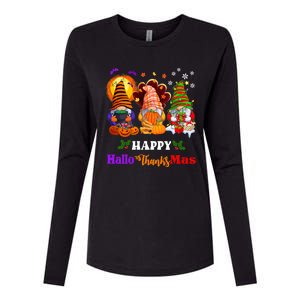 Halloween Thanksgiving Christmas Happy HalloThanksMas Gnomes Long Sleeve Womens Cotton Relaxed Long Sleeve T-Shirt