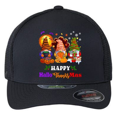 Halloween Thanksgiving Christmas Happy HalloThanksMas Gnomes Long Sleeve Flexfit Unipanel Trucker Cap