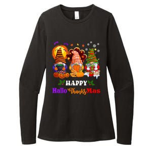 Halloween Thanksgiving Christmas Happy HalloThanksMas Gnomes Long Sleeve Womens CVC Long Sleeve Shirt