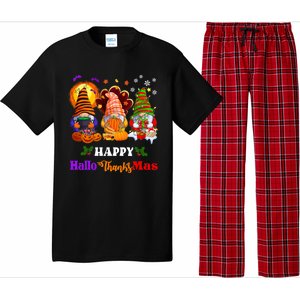 Halloween Thanksgiving Christmas Happy HalloThanksMas Gnomes Long Sleeve Pajama Set