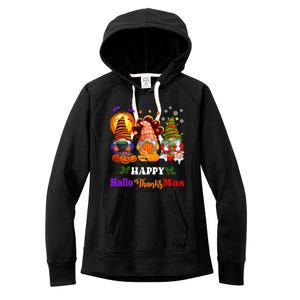 Halloween Thanksgiving Christmas Happy HalloThanksMas Gnomes Long Sleeve Women's Fleece Hoodie