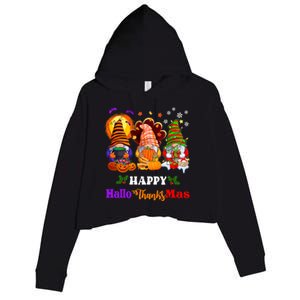 Halloween Thanksgiving Christmas Happy HalloThanksMas Gnomes Long Sleeve Crop Fleece Hoodie