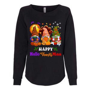 Halloween Thanksgiving Christmas Happy HalloThanksMas Gnomes Long Sleeve Womens California Wash Sweatshirt