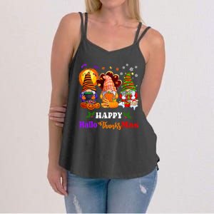 Halloween Thanksgiving Christmas Happy HalloThanksMas Gnomes Long Sleeve Women's Strappy Tank